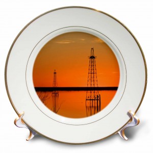 3dRose Oil well derricks, Industry, Lake Arrowhead, Texas - US44 LDI0004 - Larry Ditto, Porcelain Plate, 8-inch   